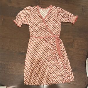 Elegant Red Patterned Wrap Dress